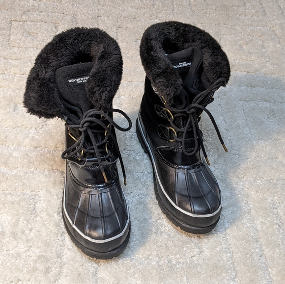 Weatherproof Quaker Black Leather Upper Lace Up Duck Boots, 9 - Picture 5 of 11